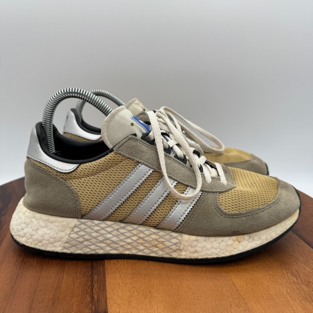 Adidas Original Marathon Tech Shoes Mens 8 Gray Gold Athletic Sneakers Trainers